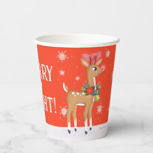 Merry and Bright Rudolph Reindeer Red Pappbecher (Rückseite)