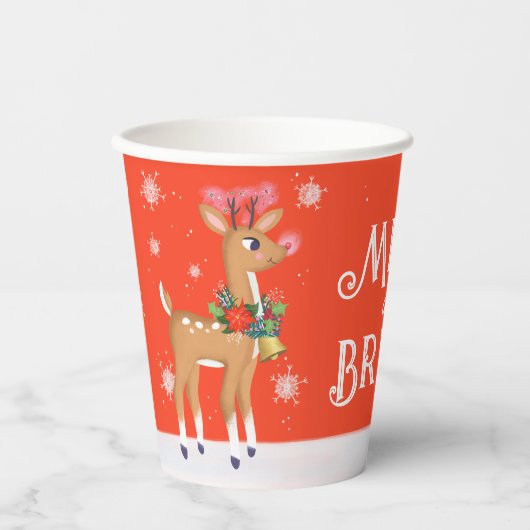Merry and Bright Rudolph Reindeer Red Pappbecher (Vorderseite)