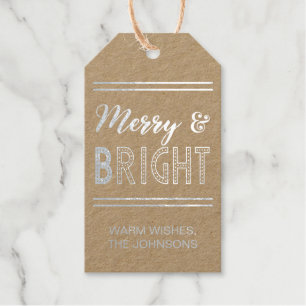 Merry and Bright Rustic Kraft and Silver Geschenkanhänger