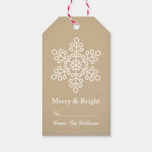 Merry and Bright Rustic Kraft Snowflake Holiday Geschenkanhänger (Vorderseite)