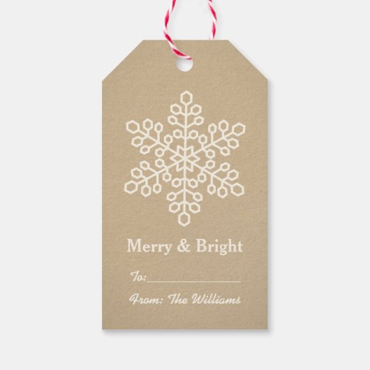 Merry and Bright Rustic Kraft Snowflake Holiday Geschenkanhänger (Rückseite)