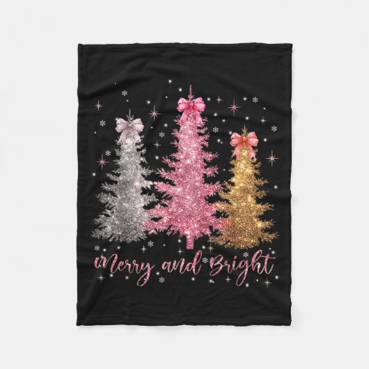 Merry And Bright Santa Christmas Tree Lights Pajam Fleecedecke (Vorderseite)
