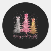 Merry And Bright Santa Christmas Tree Lights Pajam Runder Aufkleber (Vorderseite)