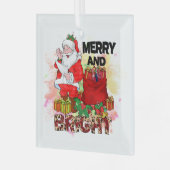 Merry and Bright Santa Sack Geschenke Tree Ornament Aus Glas (Vorderseite links)