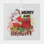 Merry and Bright Santa Sack Geschenke Tree Ornament Aus Glas (Vorderseite)