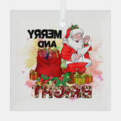 Merry and Bright Santa Sack Geschenke Tree Ornament Aus Glas (Rückseite)