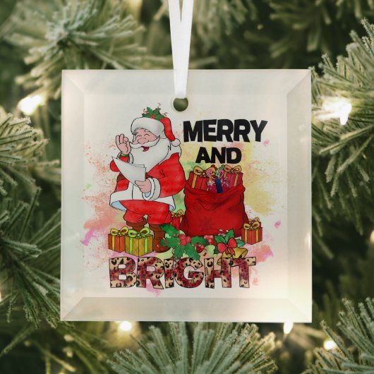 Merry and Bright Santa Sack Geschenke Tree Ornament Aus Glas (Insitu)