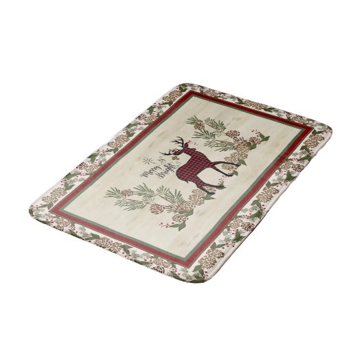 Merry and Bright Script Dei Christmas Pine Cones Badematte (Schrägansicht)