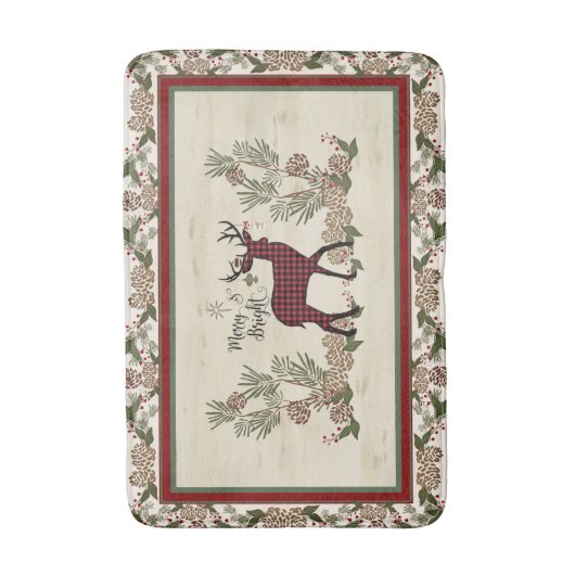 Merry and Bright Script Dei Christmas Pine Cones Badematte (Vorderseite Vertikal)