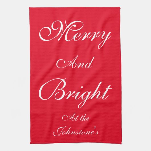 Merry and Bright Script Name Stilvolle Red Christm Geschirrtuch (Vertikal)