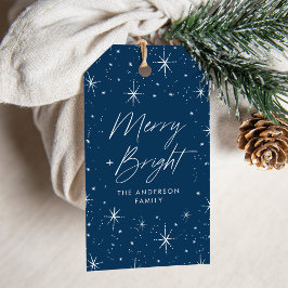 Merry and Bright Script Navy Holiday Geschenkanhänger