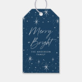 Merry and Bright Script Navy Holiday Geschenkanhänger (Vorderseite)