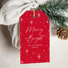Merry and Bright Script Red Holiday Geschenkanhänger