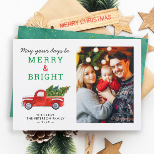 Merry and Bright Simple Classy Christmas Truck Feiertagskarte