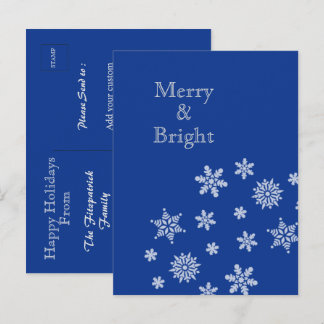 Merry and Bright Snowflakes Blue Christmas Postkarte
