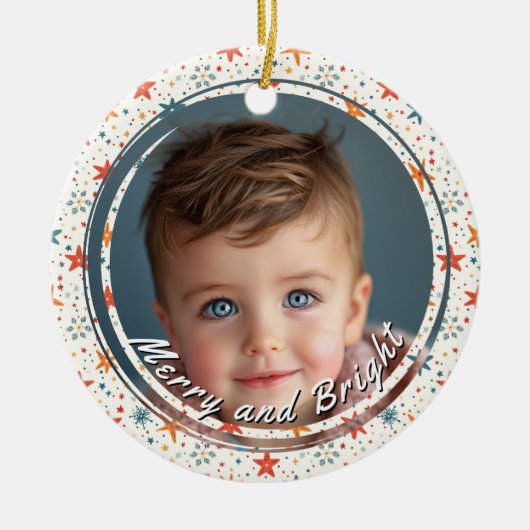 Merry and Bright Stars Custom Child Foto Keramik Ornament (Vorne)