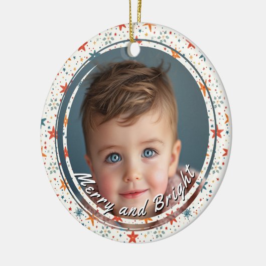 Merry and Bright Stars Custom Child Foto Keramik Ornament (Links)