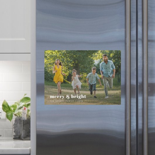 Merry and Bright Stylish Family Foto Magnet Card