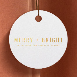 Merry and Bright Stylish Gold and White Christmas Geschenkanhänger