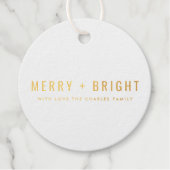 Merry and Bright Stylish Gold and White Christmas Geschenkanhänger (Vorderseite)