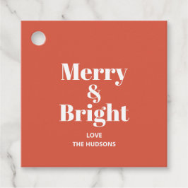 Merry and Bright Terracotta Red Gold Modern Trendy Geschenkanhänger