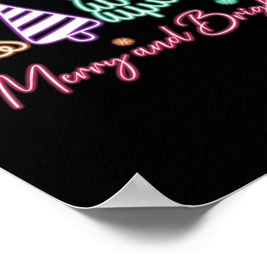 Merry And Bright Tree Neon Christmas Poster (Ecke)