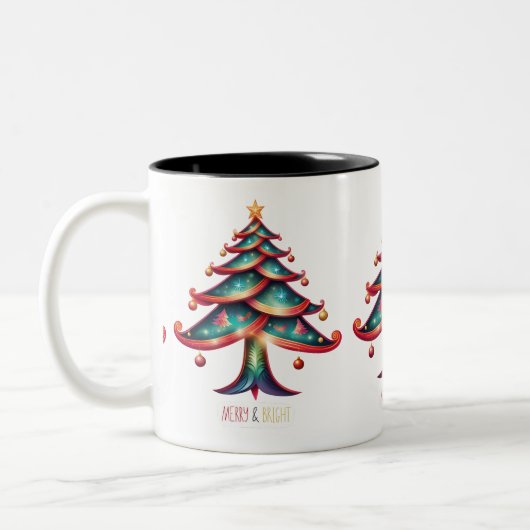 Merry and Bright Tree Zweifarbige Tasse (Links)