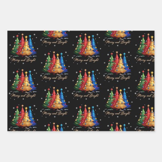 Merry and Bright Trees Christmas Holiday Gift Cute Geschenkpapier Set (Vorderseite)
