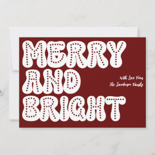 Merry and Bright Trendy Retro Dark Red White Feiertagskarte
