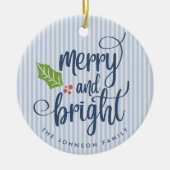 Merry and Bright Typografy Customizable Foto Keramik Ornament (Vorne)