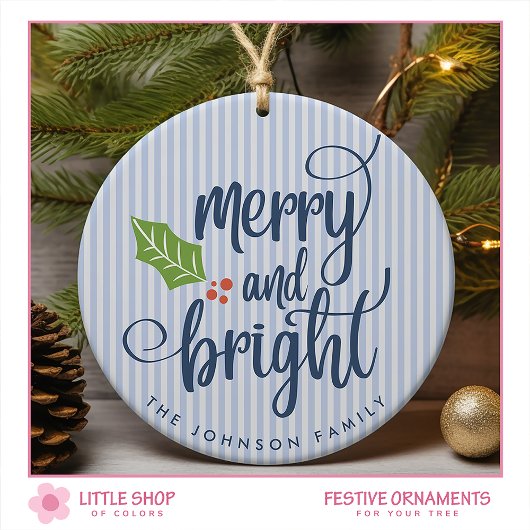 Merry and Bright Typografy Customizable Foto Keramik Ornament