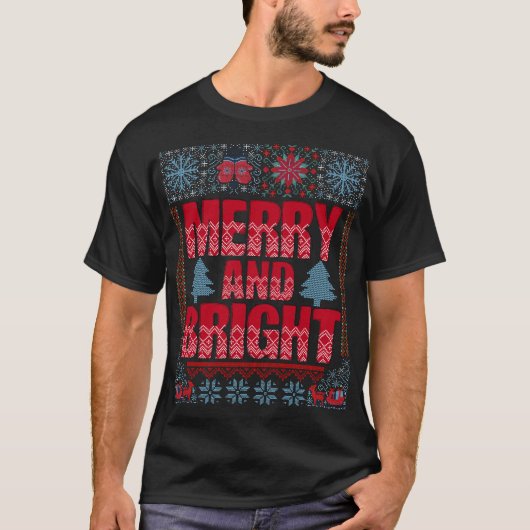 Merry and Bright, Ugly Xmas Sweater T-Shirt (Vorderseite)