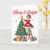 Merry and Bright - vintage christmas Karte (Gelbe Blume)