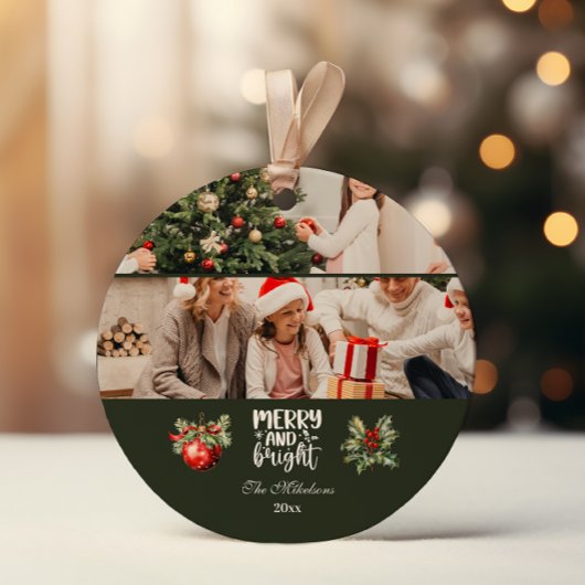 Merry and Bright Vintage Photo Keramik Ornament