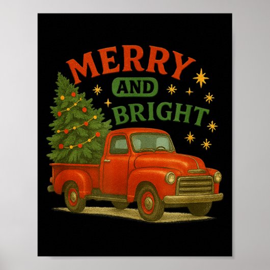 Merry And Bright Vintage Red Truck Christmas Poster (Vorne)