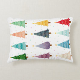 Merry and Bright, Watercolor Christmas Trees Dekokissen