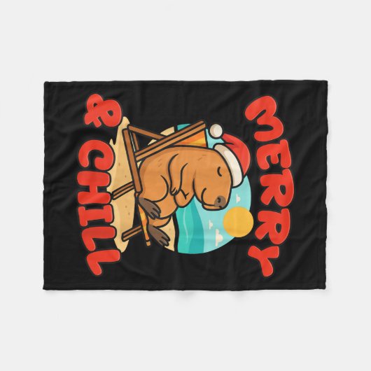 Merry And Chill Capybara _ Funny Cute Capybara San Fleecedecke (Vorderseite (Horizontal))
