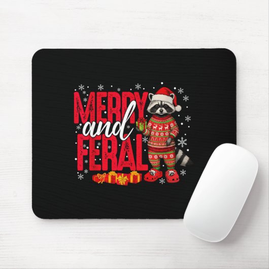 Merry And Christmas Feral Funny Raccoon Santa Hat  Mousepad (Mit Mouse)