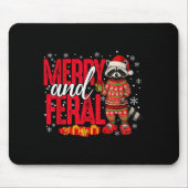 Merry And Christmas Feral Funny Raccoon Santa Hat  Mousepad (Vorne)