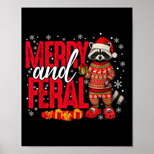 Merry And Christmas Feral Funny Raccoon Santa Hat Poster (Vorne)