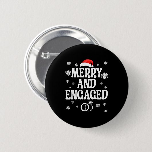 Merry And Engaged Couple Christmas Matching Pajama Button (Vorne & Hinten)