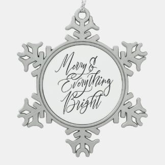 Merry and Everything Bright Black and White Schneeflocken Zinn-Ornament