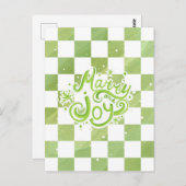 Merry and Joy Green Checkered Holiday Postcard Postkarte (Vorne/Hinten)
