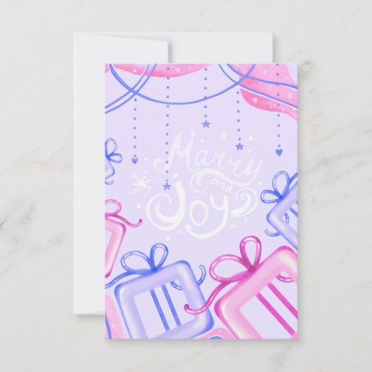 Merry and Joy Pastel Holiday Card with Gift Boxes Dankeskarte (Vorderseite)