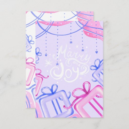 Merry and Joy Pastel Holiday Card with Gift Boxes Dankeskarte (Vorne/Hinten)