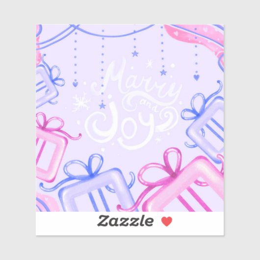 Merry and Joy Pastel Holiday Sticker with Gifts (Blatt)