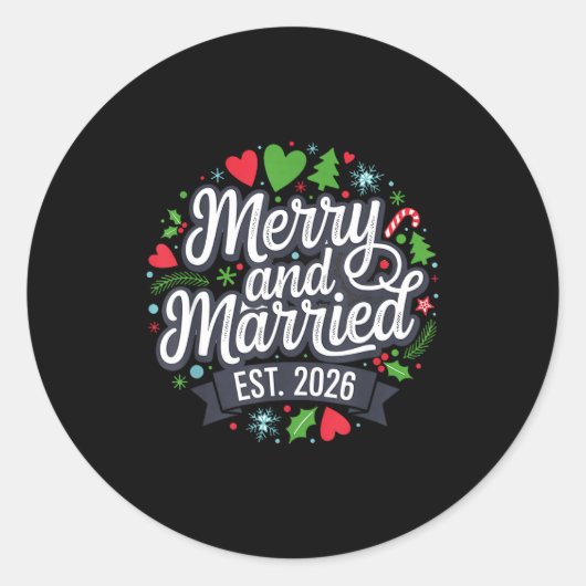Merry And Married 2026 - Matching Couple Christmas Runder Aufkleber (Vorderseite)