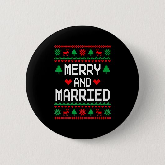 Merry And Married Couples Matching Ugly Christmas  Button (Vorderseite)