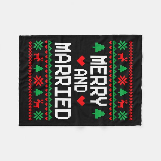 Merry And Married Couples Matching Ugly Christmas  Fleecedecke (Vorderseite (Horizontal))