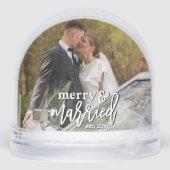 Merry and Married Custom Wedding Photo Christmas Schneekugeln (Rückseite)